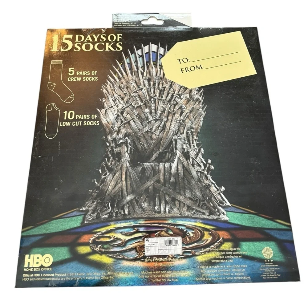 Women's Game Of Thrones 15 Days of Socks Advent Calendar Colors May Vary Sz 4-10
